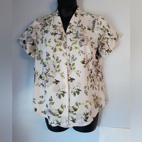 Denim and Co button down floral blouse - Picture 1 of 5